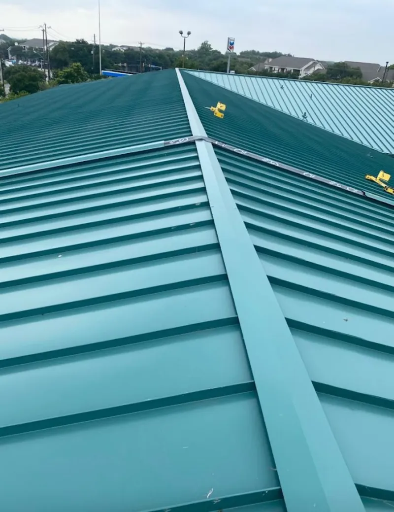 Green commercial metal roof ridge and valley for Metal Roof Repair in Pleasanton
